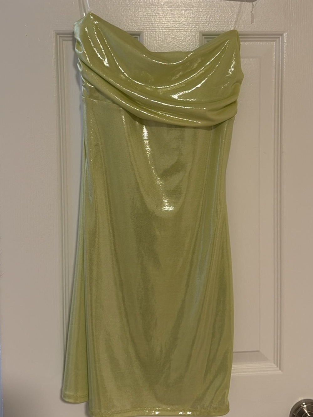 Windsor Shimmery Light Lime Strapless Cowl Dress